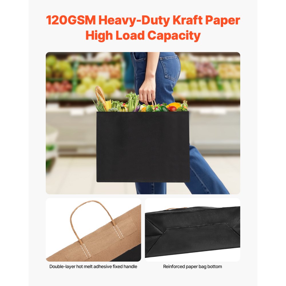 XD-H02 - Eco-Friendly Kraft Paper Bags with Handles, 50 Pcs, 16x6x12 in