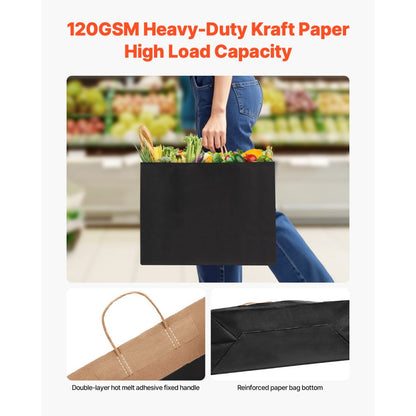 XD-H02 - Eco-Friendly Kraft Paper Bags with Handles, 50 Pcs, 16x6x12 in
