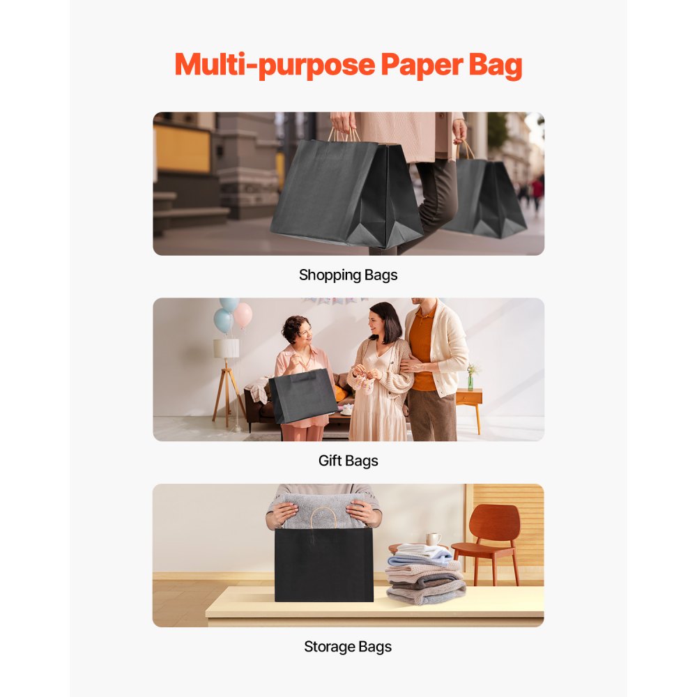 XD-H02 - Eco-Friendly Kraft Paper Bags with Handles, 50 Pcs, 16x6x12 in