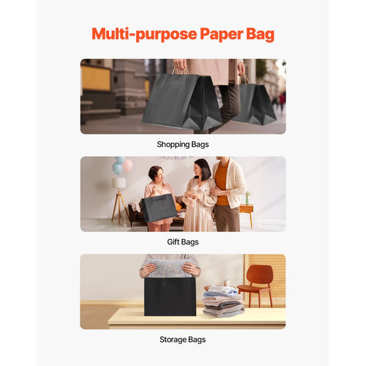 XD-H02 - Eco-Friendly Kraft Paper Bags with Handles, 50 Pcs, 16x6x12 in
