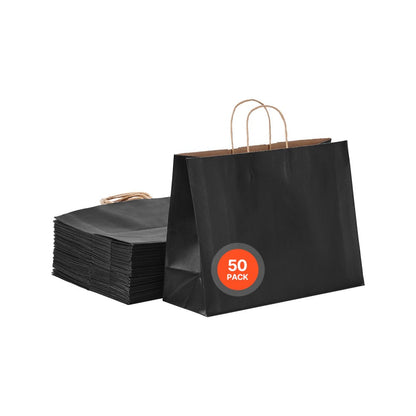 XD-H02 - Eco-Friendly Kraft Paper Bags with Handles, 50 Pcs, 16x6x12 in