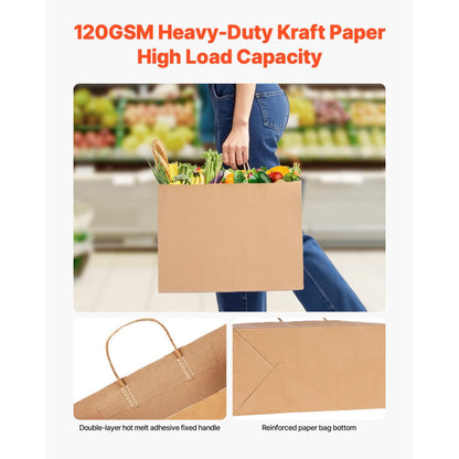 XD-B01 - Durable 16x6x12 Eco-Friendly Kraft Paper Bags, 50-Pack