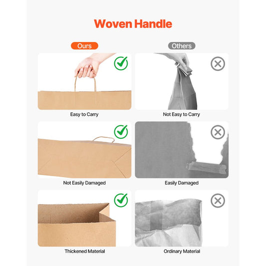 XD-B01 - Durable 16x6x12 Eco-Friendly Kraft Paper Bags, 50-Pack