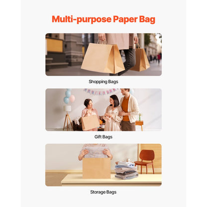 XD-B01 - Durable 16x6x12 Eco-Friendly Kraft Paper Bags, 50-Pack