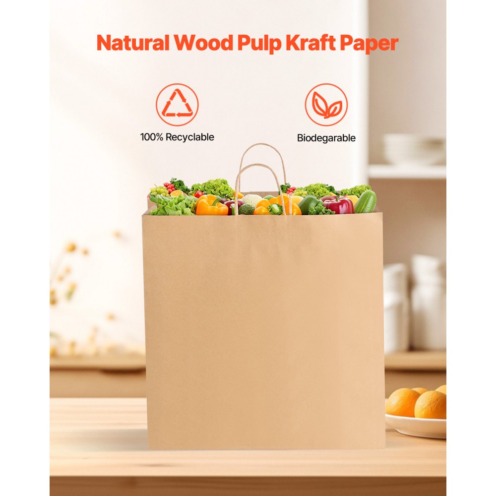 XD-H07 - 100Pcs Recyclable Kraft Paper Bags 18x7x19 with Handles