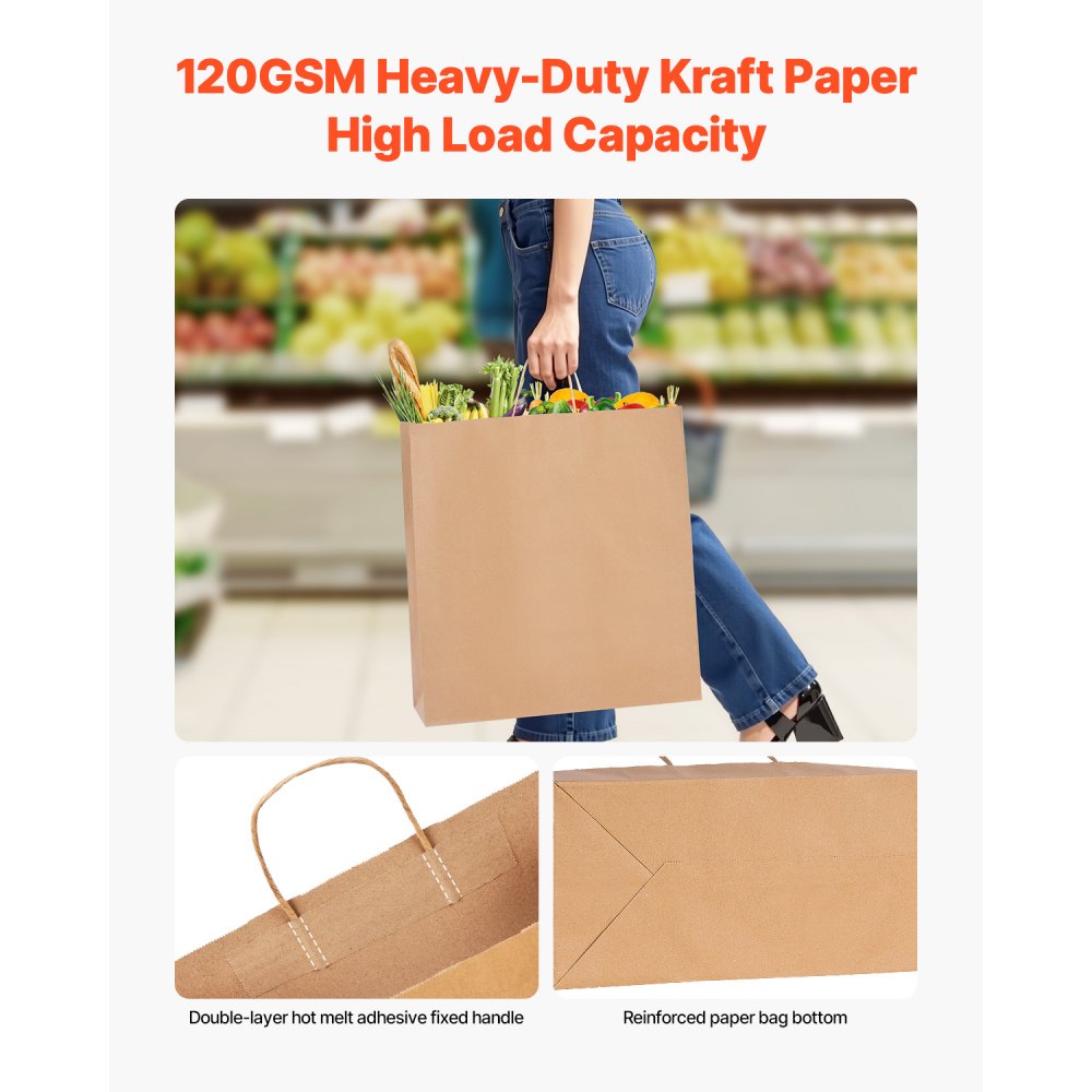 XD-H07 - 100Pcs Recyclable Kraft Paper Bags 18x7x19 with Handles