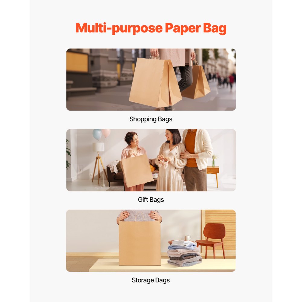 XD-H07 - 100Pcs Recyclable Kraft Paper Bags 18x7x19 with Handles
