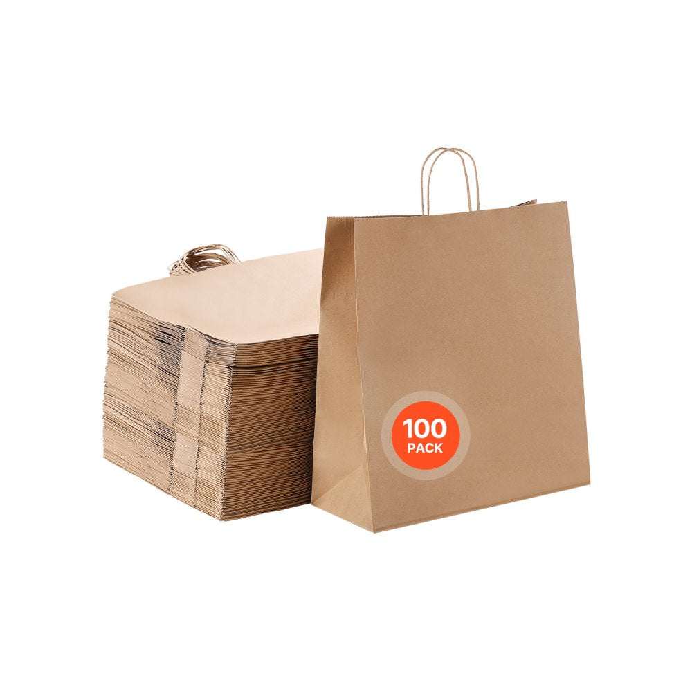 XD-H07 - 100Pcs Recyclable Kraft Paper Bags 18x7x19 with Handles
