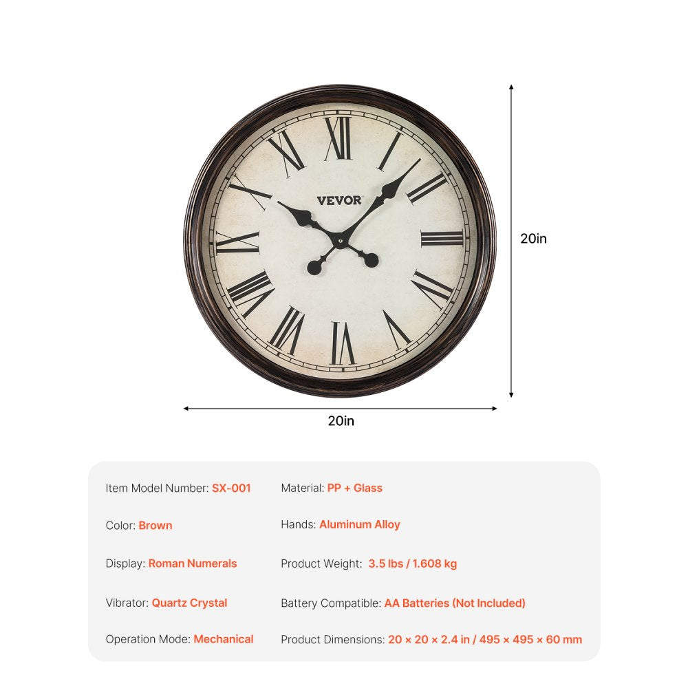 SX-001 - 20-Inch Silent Wall Clock with Roman Numerals