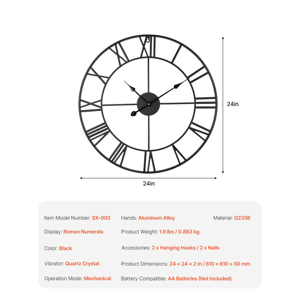 SX-002 - 24" Vintage Wall Clock with Silent Operation
