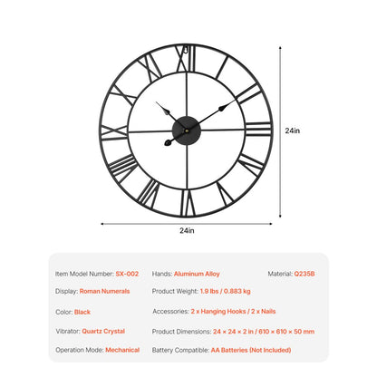SX-002 - 24" Vintage Wall Clock with Silent Operation