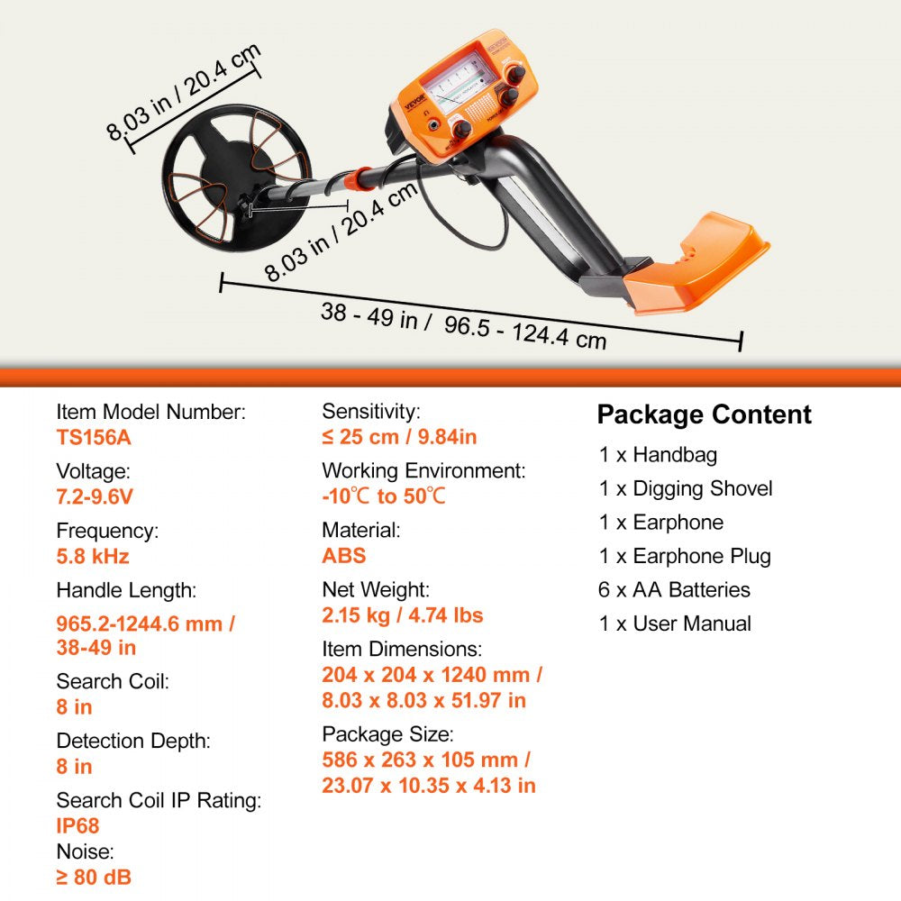 TS156A - Waterproof 8-Inch Metal Detector with LCD Display and Adjustable Modes