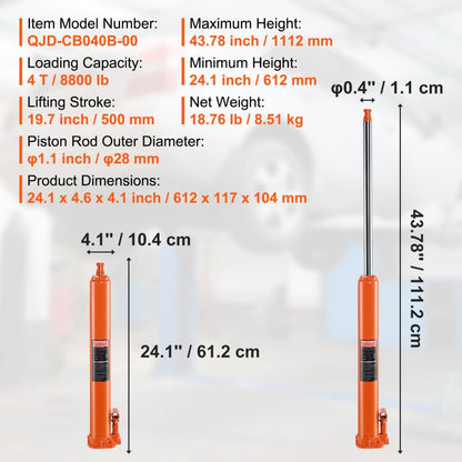 QJD-CB040B-00 - 4-Ton Hydraulic Long Ram Jack for Heavy Lifting