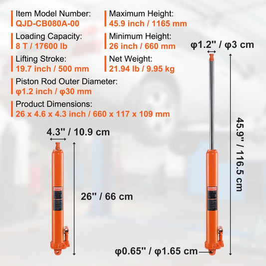 QJD-CB080A-00 - 8Ton Hydraulic Long Ram Jack for Engine Hoists