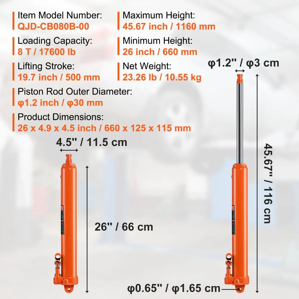 QJD-CB080B-00 - 8 Ton Dual Pump Hydraulic Long Ram Jack for Efficient Lifting