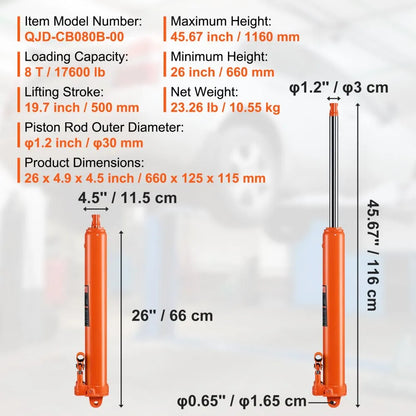 QJD-CB080B-00 - 8 Ton Dual Pump Hydraulic Long Ram Jack for Efficient Lifting