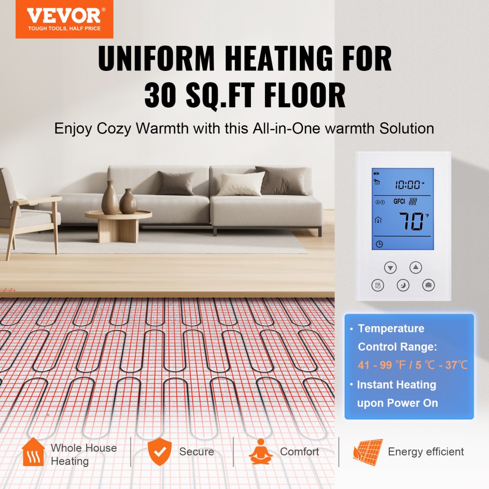 SHHM-12-30 - 30 Sq.ft VEVOR Electric Floor Heating Mat for Efficient Warmth