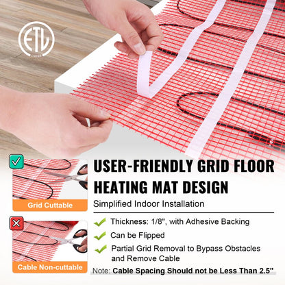 SHHM-12-20 - 20 Sq. Ft Electric Floor Heating Mat with Thermostat