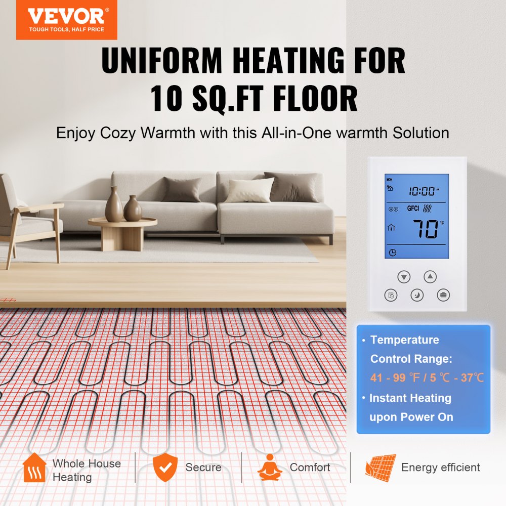 SHHM-12-10 - VEVOR 10 Sq.ft Floor Heating Mat with Programmable Thermostat