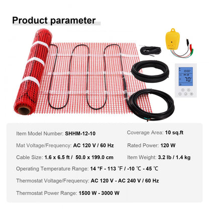 SHHM-12-10 - VEVOR 10 Sq.ft Floor Heating Mat with Programmable Thermostat