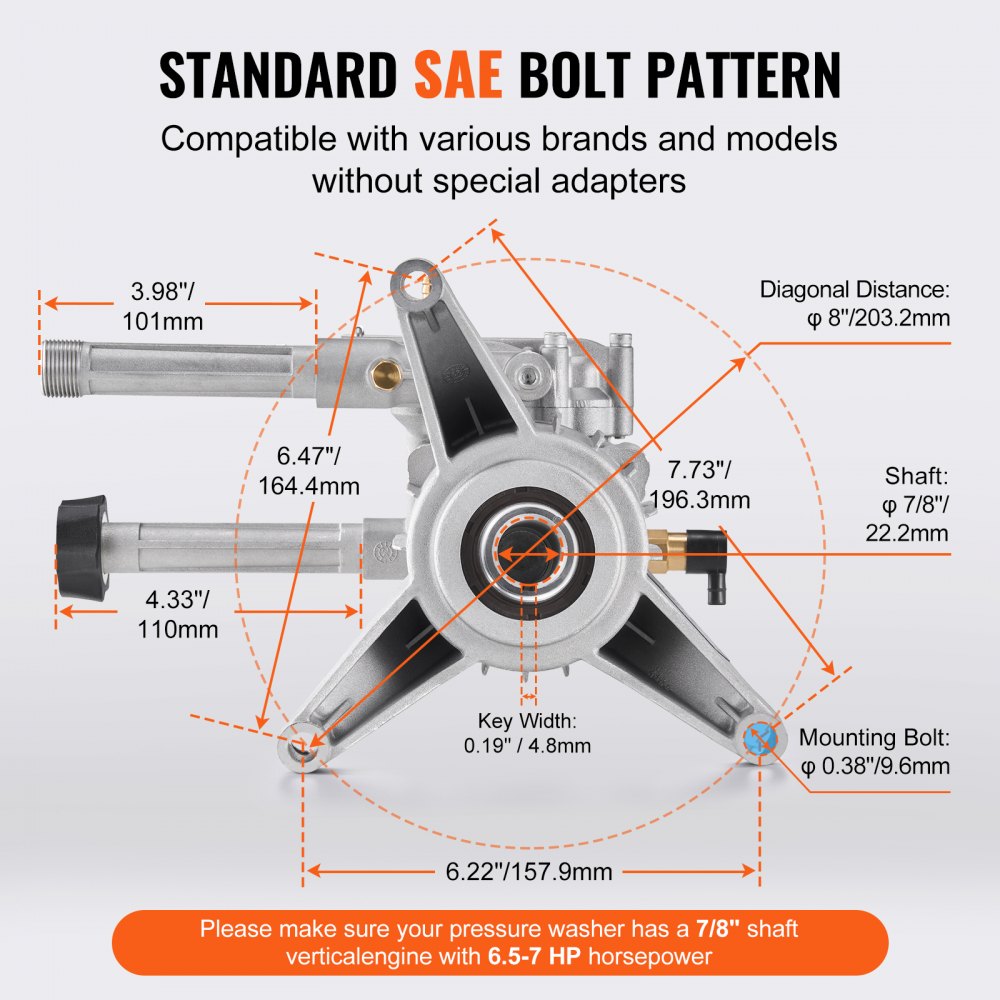QXB-2 - 3100 PSI Vertical Pressure Washer Pump with 7/8" Shaft