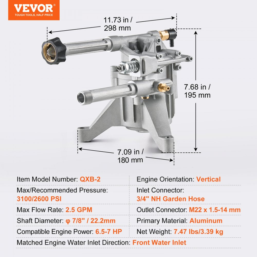 QXB-2 - 3100 PSI Vertical Pressure Washer Pump with 7/8" Shaft