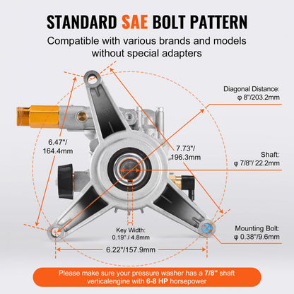 QXB-3 - 3300 PSI Vertical Pressure Washer Pump with 7/8" Shaft