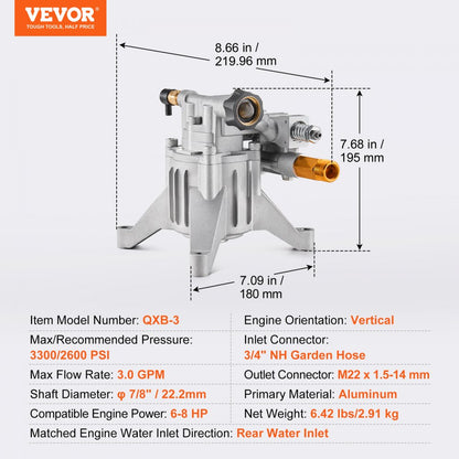 QXB-3 - 3300 PSI Vertical Pressure Washer Pump with 7/8" Shaft