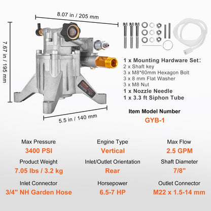 KXD1810G - 3400 PSI VEVOR Pressure Washer Pump for Effective Cleaning