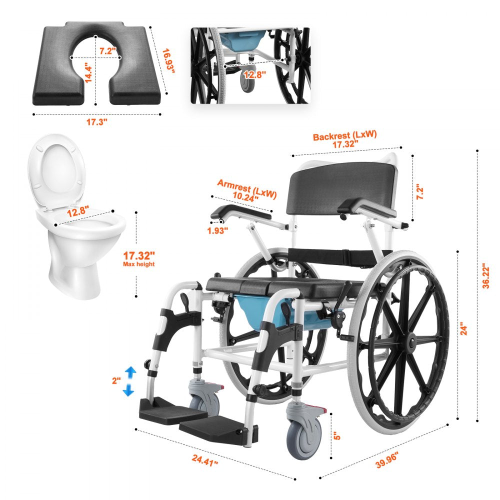 HFK-3301-24 - Versatile Shower Wheelchair with Cushioned Seat for 300 lbs