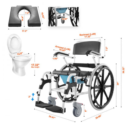 HFK-3301-24 - Versatile Shower Wheelchair with Cushioned Seat for 300 lbs