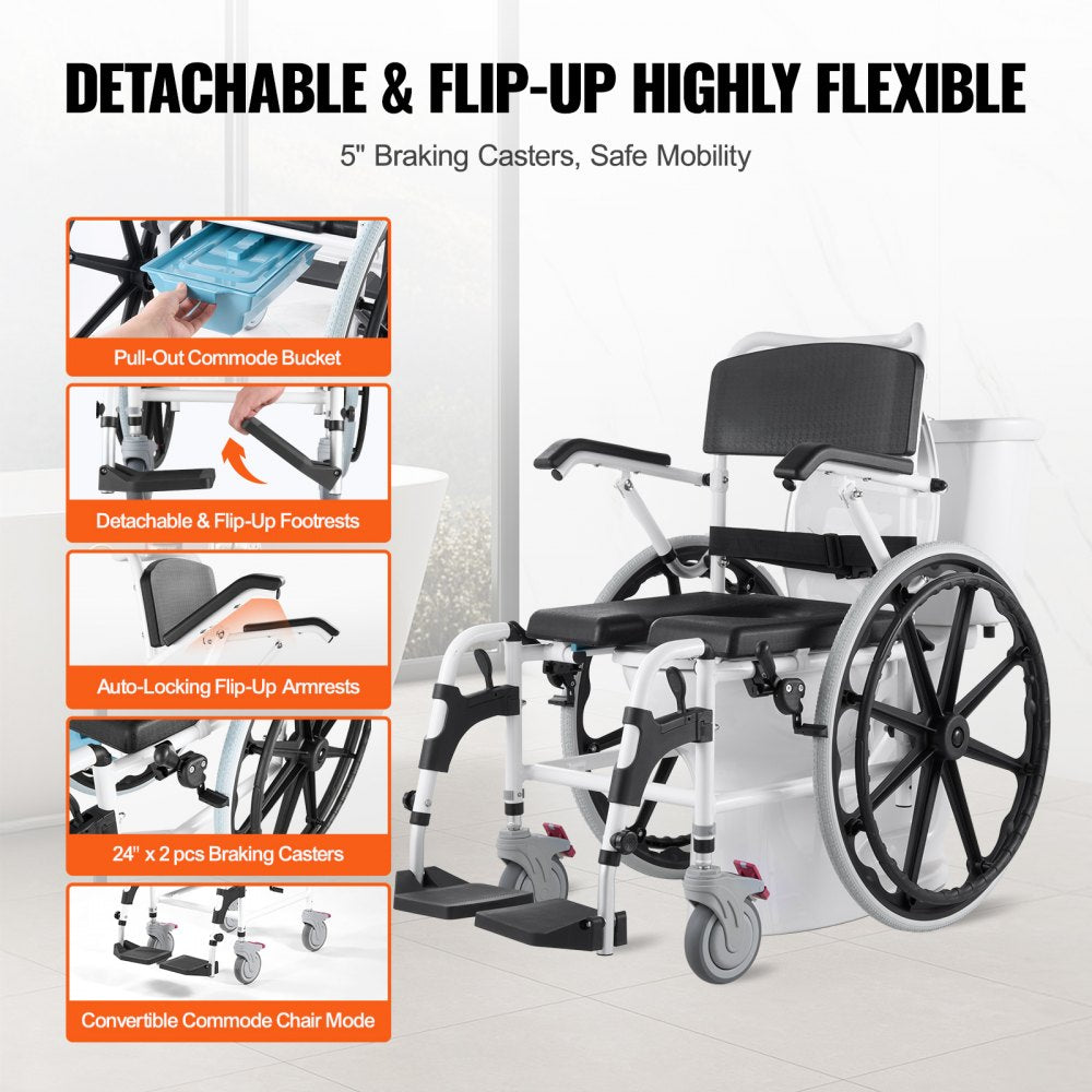 HFK-3301-24 - Versatile Shower Wheelchair with Cushioned Seat for 300 lbs