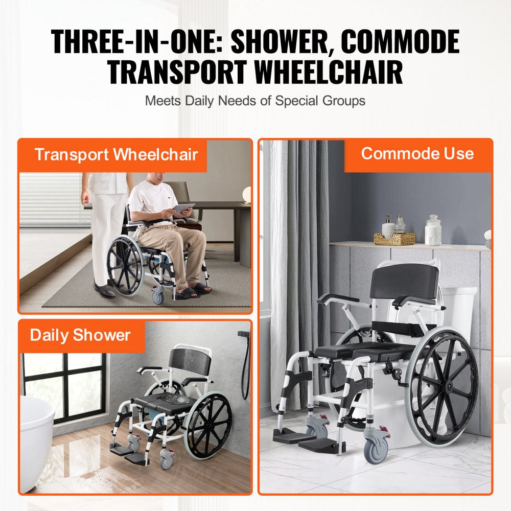 HFK-3301-24 - Versatile Shower Wheelchair with Cushioned Seat for 300 lbs