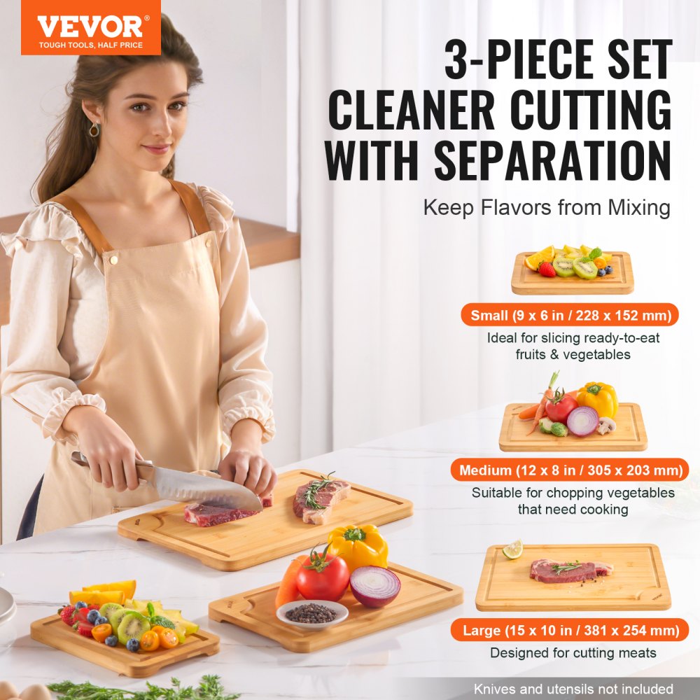 BCB008 - Set of 3 Durable Bamboo Cutting Boards with Juice Groove