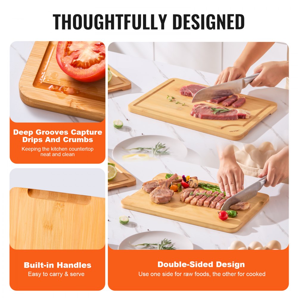 BCB008 - Set of 3 Durable Bamboo Cutting Boards with Juice Groove