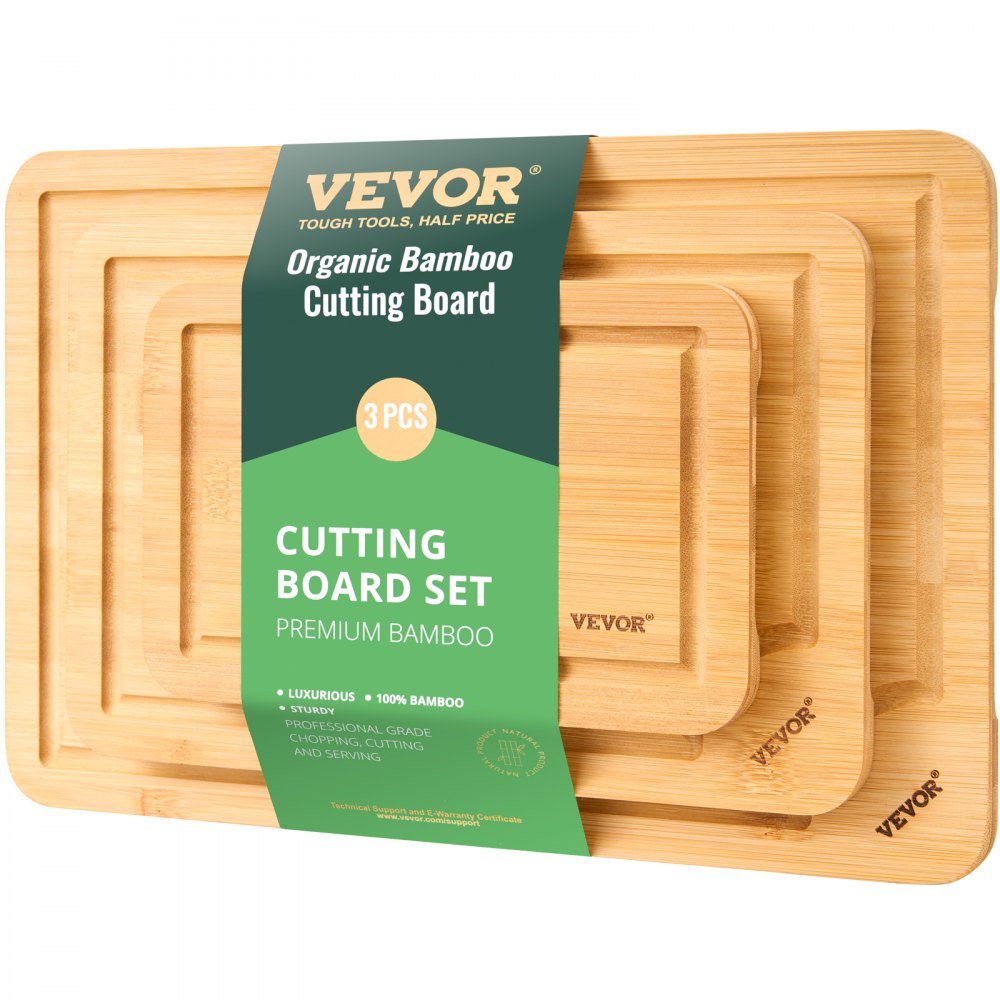 BCB008 - Set of 3 Durable Bamboo Cutting Boards with Juice Groove