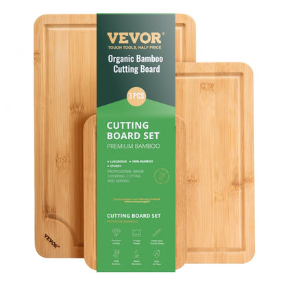 BCB008 - Set of 3 Durable Bamboo Cutting Boards with Juice Groove