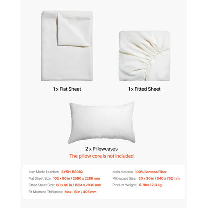 SYSH-BS01Q - 4-Piece Bamboo Queen Sheet Set, 16" Deep Pockets