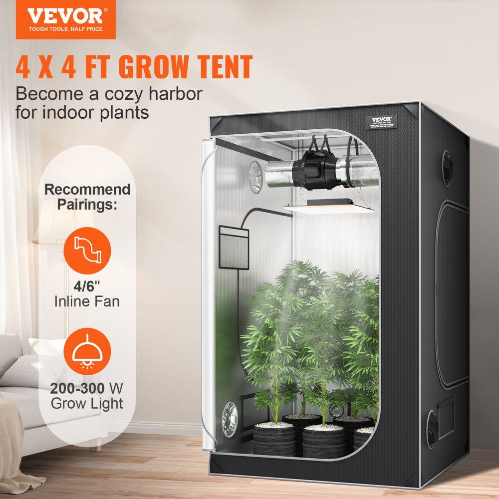 GT2000D48 - VEVOR 4x4 Indoor Grow Tent, 48"x48"x80", Sturdy Steel Frame
