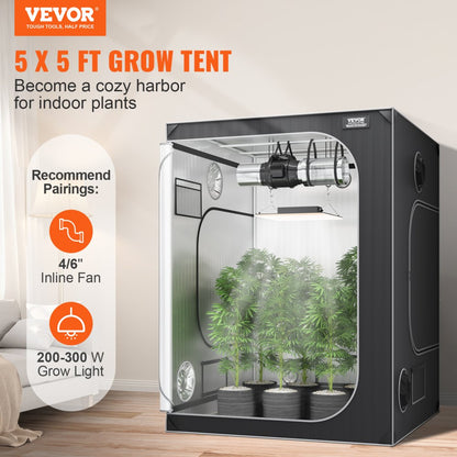 VVZZZP2000D2 - 5x5 Mylar Hydroponic Grow Tent with 2000D Durability