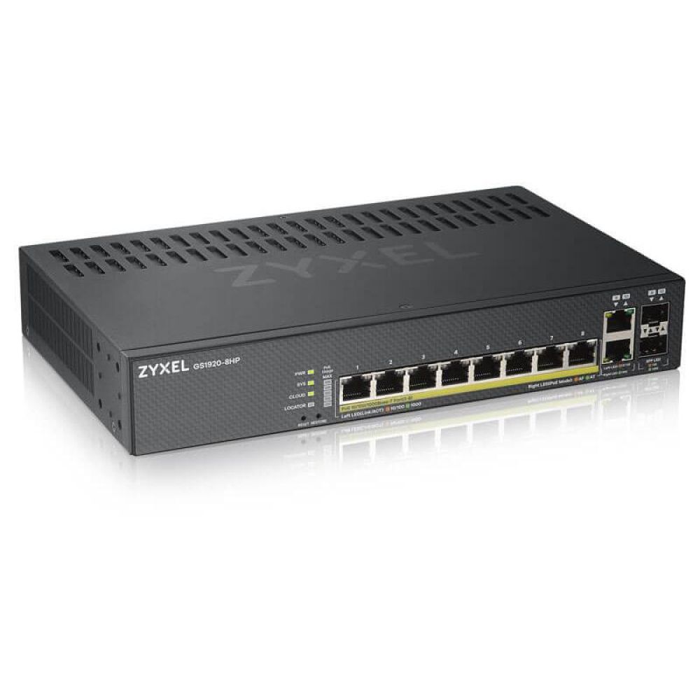 GS1920-8HPV2 - 8-Port PoE+ Managed Switch with Cloud Control and 130W Power