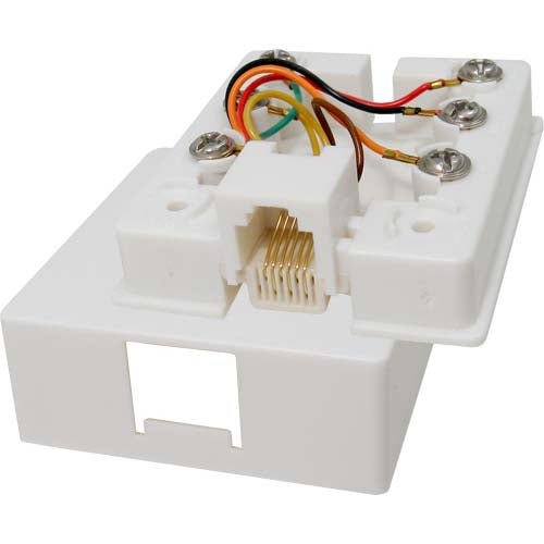 Vertical Cable 026-155WH 6 Conductor Modular Telephone Surface Jack White