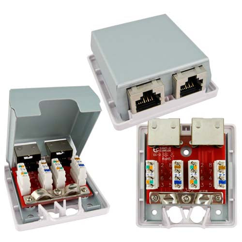 Vertical Cable 038-C6A/2P/WH 2-Port Surface Mount Box Shielded CAT6A Jack White (Pack of 50)