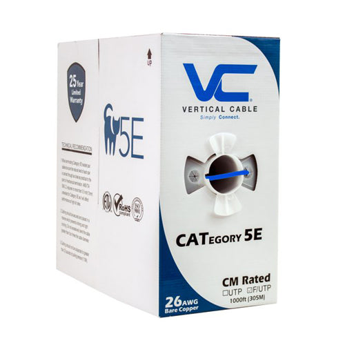 Vertical Cable 057-483/S/ST/BL 26/8C Stranded BC CU CAT5E F/UTP PVC Jacket Pull Box 1000ft Blue
