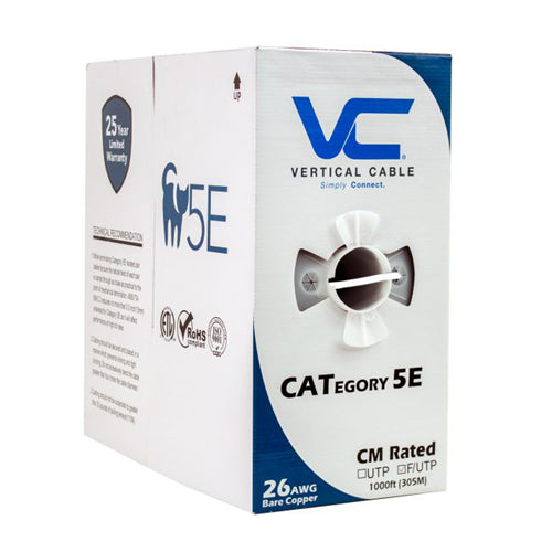 Vertical Cable 057-485/S/ST/WH 26/8C Stranded BC CU CAT5E F/UTP PVC Jacket Pull Box 1000ft White