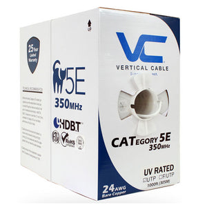 Vertical Cable 059-484/CMX/GY 24/8C CAT5E CMX Solid Bare Copper Outdoor UV Rated 1000ft Pull Box Gray