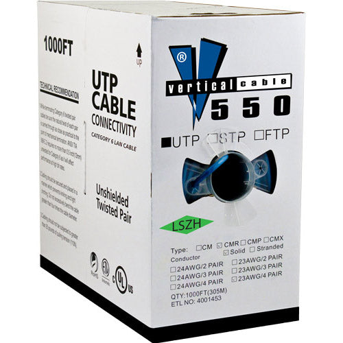 Vertical Cable 070-711/6LS/BL 23/8C CAT6 UTP Solid Bare Copper LSZH Jacket Cable 1000ft Blue