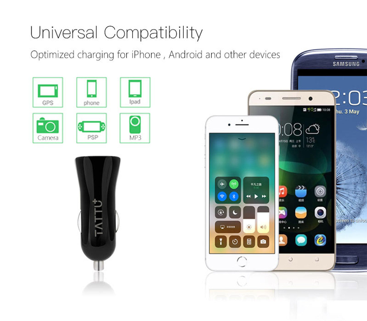 TATTU 24W 2.4A/4.8A Dual Usb Car Charger