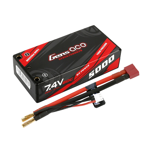 Gens Ace 5000mAh 2S2P 7.4V 60C HardCase Lipo Battery Shorty Pack With 4.0mm Bullet To Deans Plug