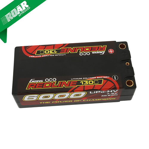 Gens Ace Redline Series 6000mAh 2S2P 7.6V 130C HardCase HV Shorty Lipo Battery